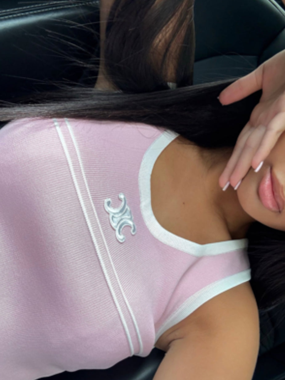 DÉBARDEUR CELINE ROSE AVEC BORDURES BLANCHES