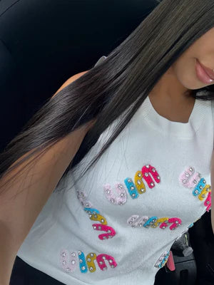 TOP MIU MIU BLANC MULTICOLORE
