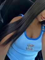 DÉBARDEUR MIU MIU BLEU AVEC LOGO MULTICOLORE