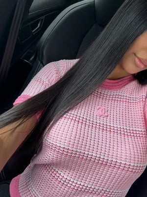 TOP MANCHE COURTE CHANEL ROSE EN MAILLE