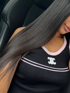 DÉBARDEUR CELINE NOIR AVEC BORDURES ROSE