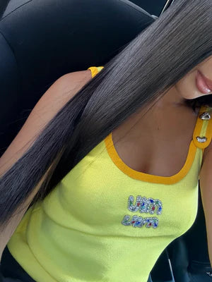 DÉBARDEUR MIU MIU JAUNE AVEC LOGO MULTICOLORE