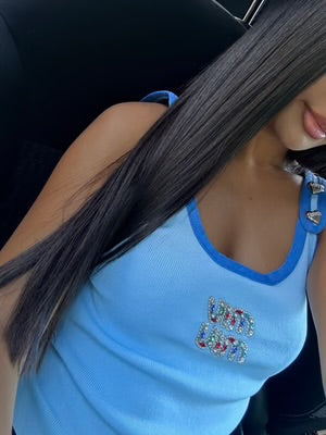 DÉBARDEUR MIU MIU BLEU AVEC LOGO MULTICOLORE