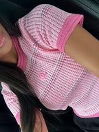 TOP MANCHE COURTE CHANEL ROSE EN MAILLE