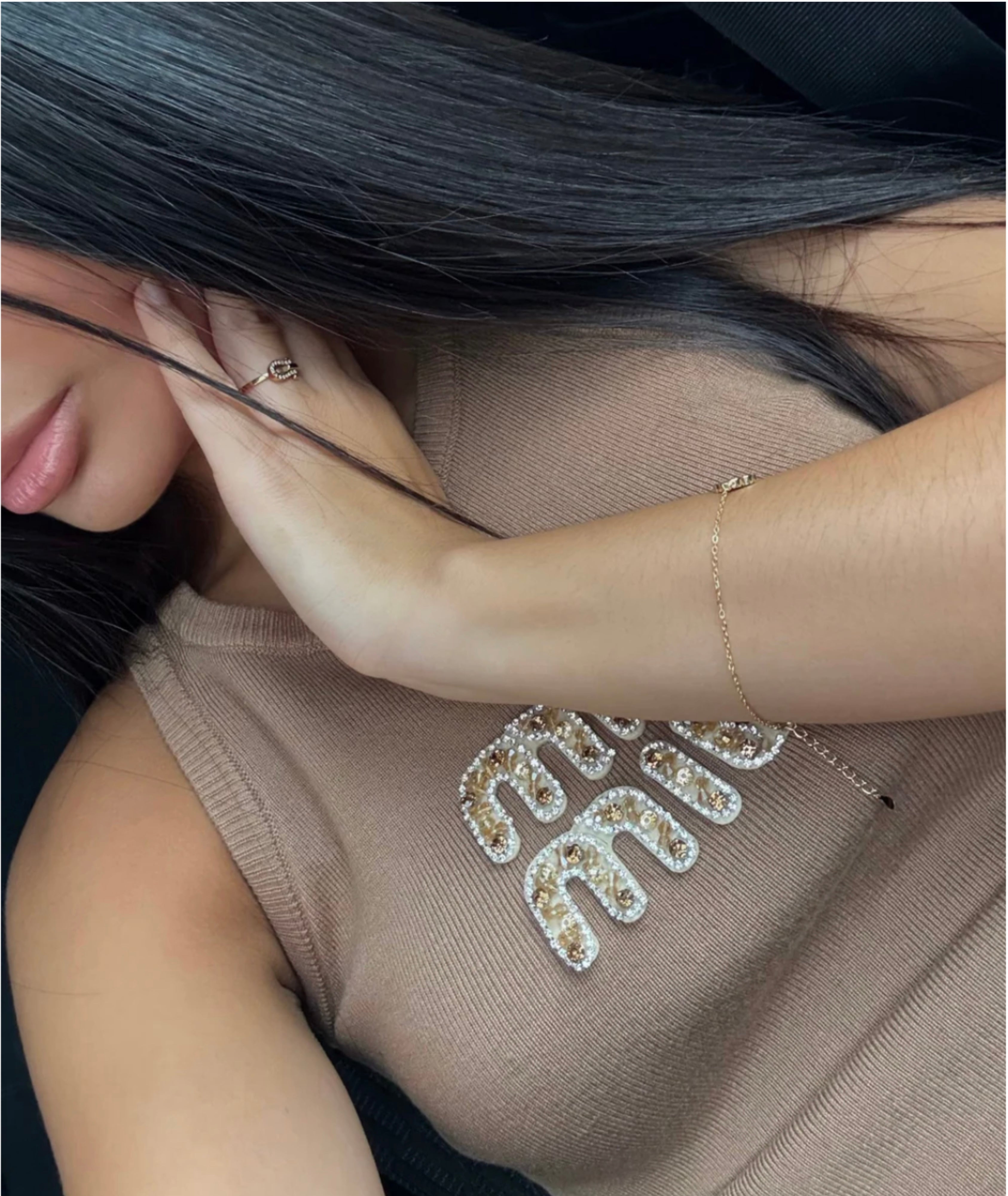 TOP MIU MIU MARRON AVEC LOGO BRODÉ DORÉE