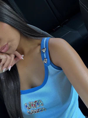 DÉBARDEUR MIU MIU BLEU AVEC LOGO MULTICOLORE