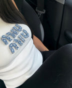 TOP MIU MIU BLANC AVEC LOGO EN JEAN