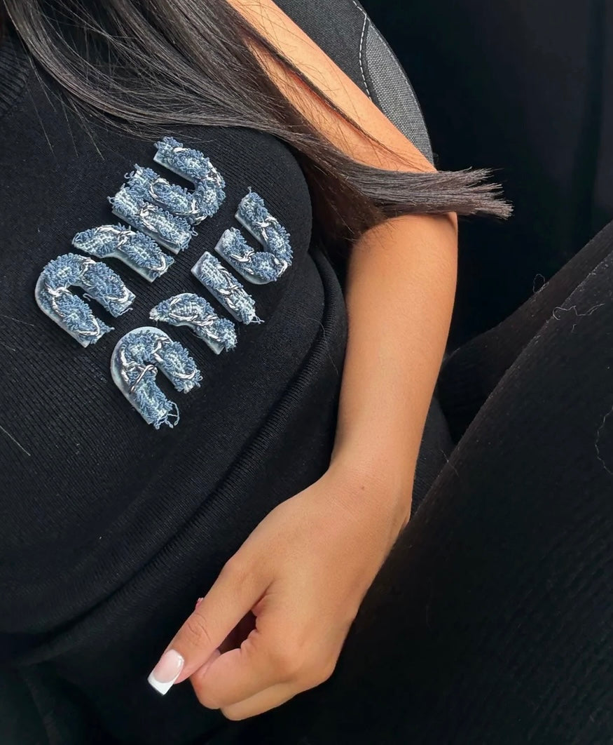 TOP MIU MIU NOIR AVEC LOGO EN JEAN