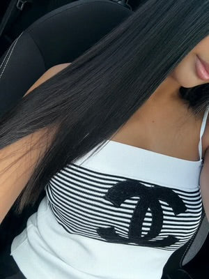 DÉBARDEUR BLANC CHANEL À RAYURES NOIRES